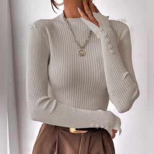 SHEIN BIZwear Split Cuff Ribbed Knit Sweater Workwear